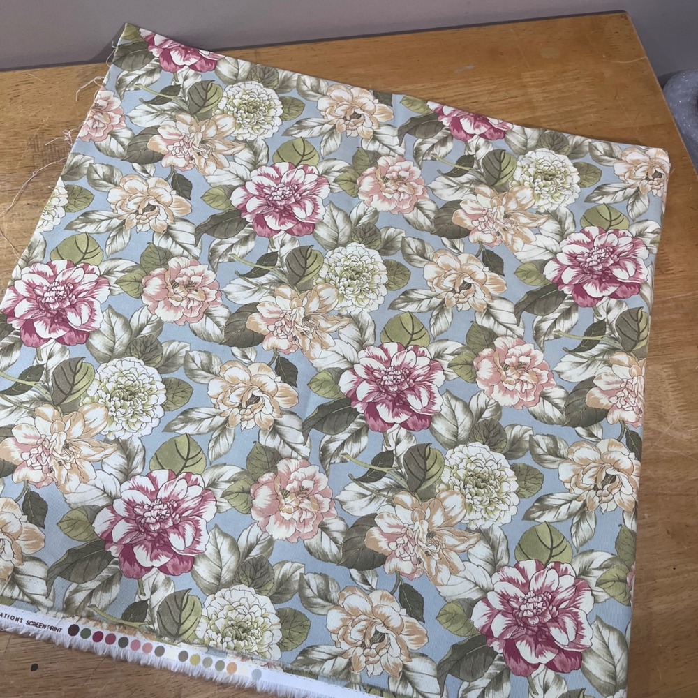 Waverly Inspirations Floral Fabric Blue Pink Peach Botanical Vtg Style 46x44